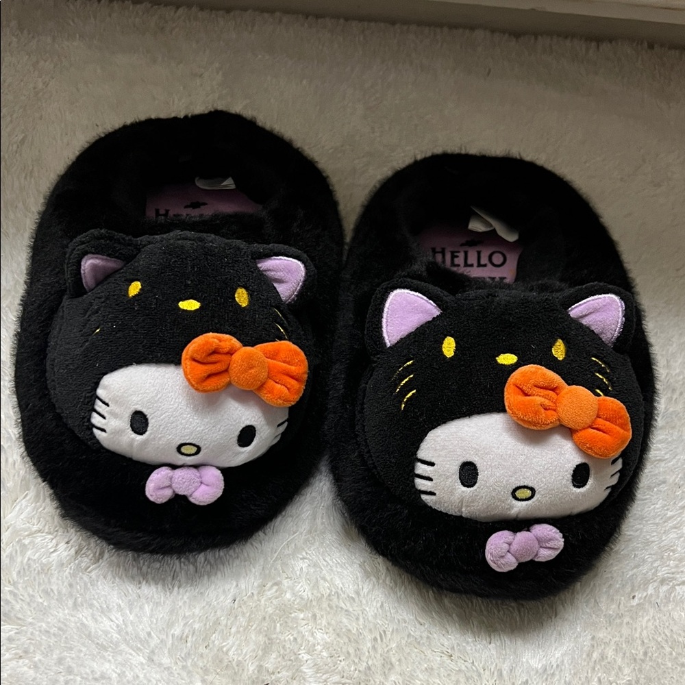 Hello Kitty Black Slippers with Orange Bow